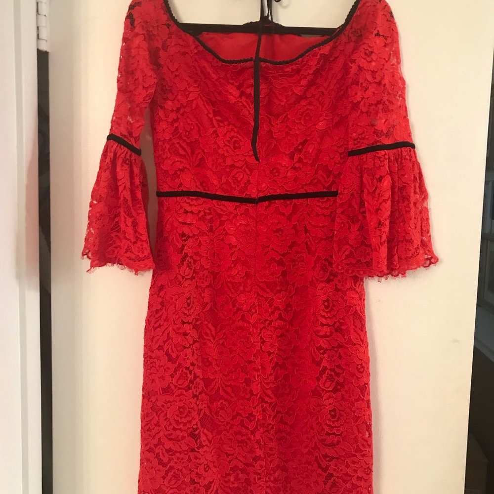 New red lace dress with black velvet tie. Small